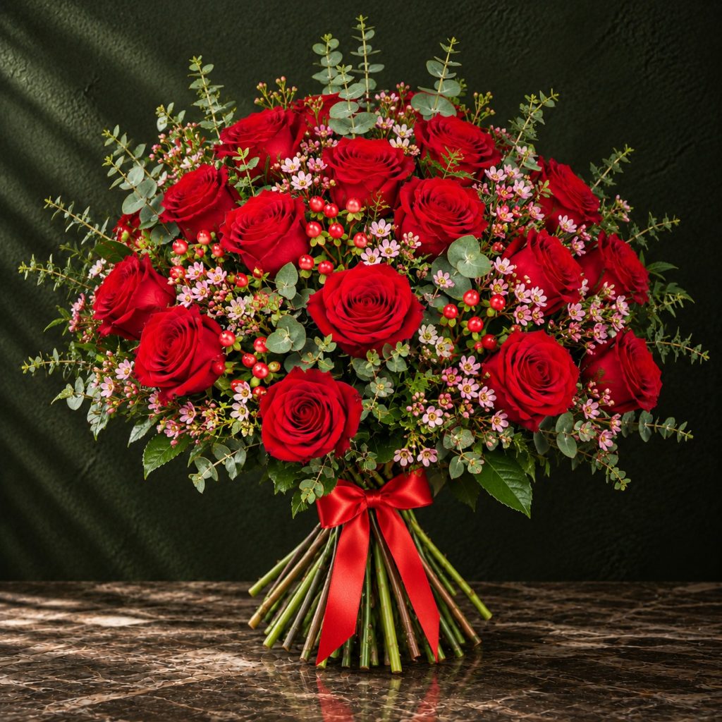 Forest Green 24 Red Roses