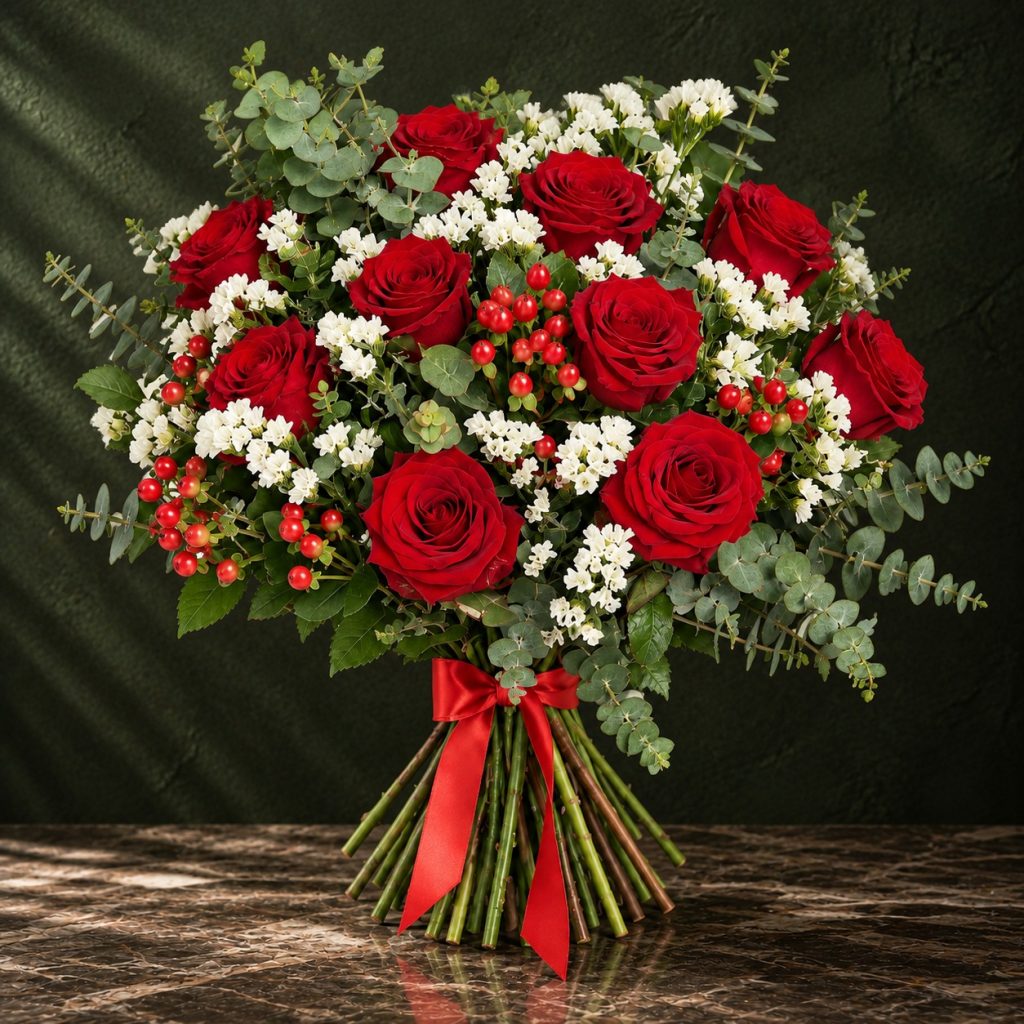 Forest Green Dozen Red Roses