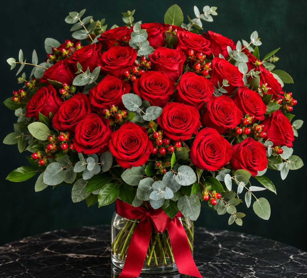 Forest Green 36 Red Roses