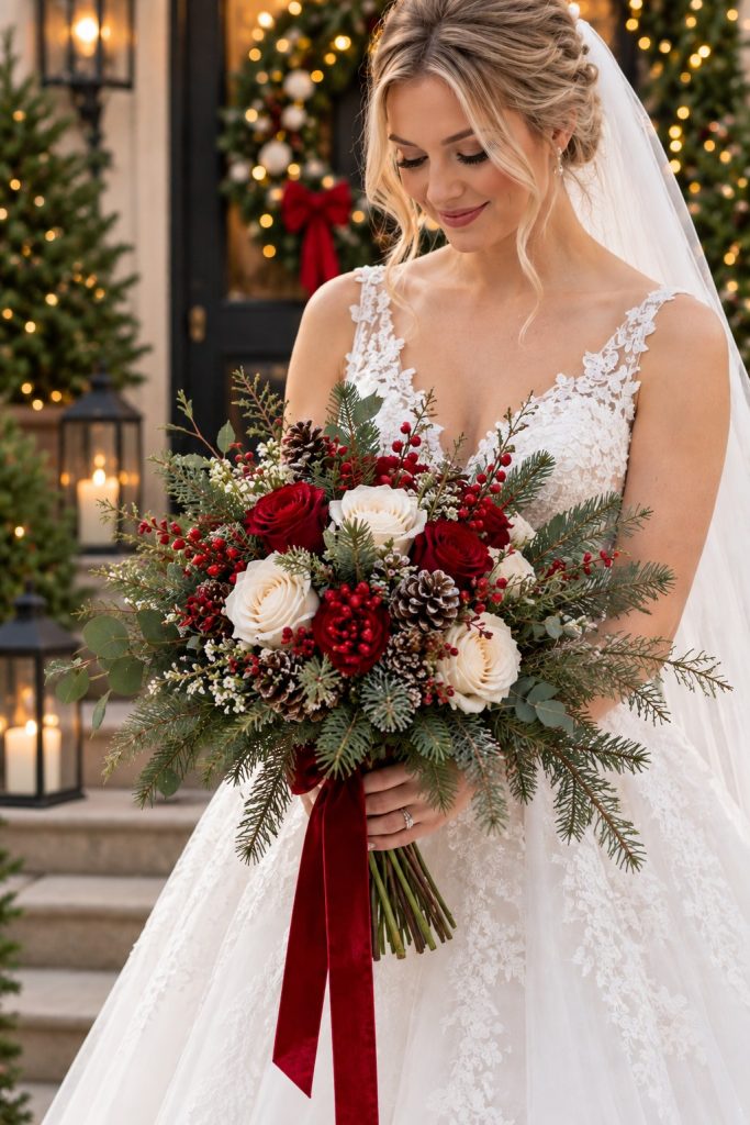 Forest Green Christmas Bridal Bouquet