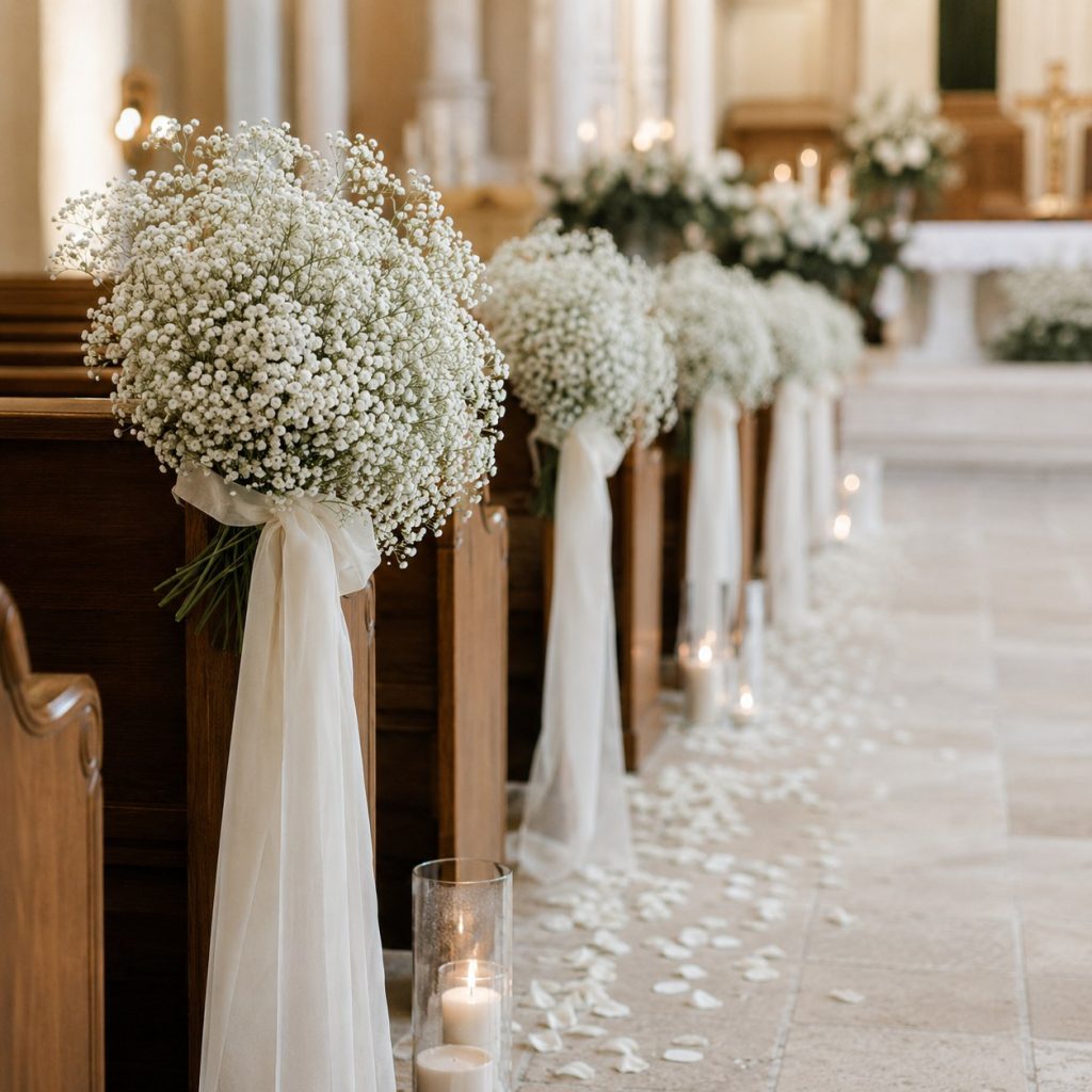 Babys Breath Ceremony Pew Ends