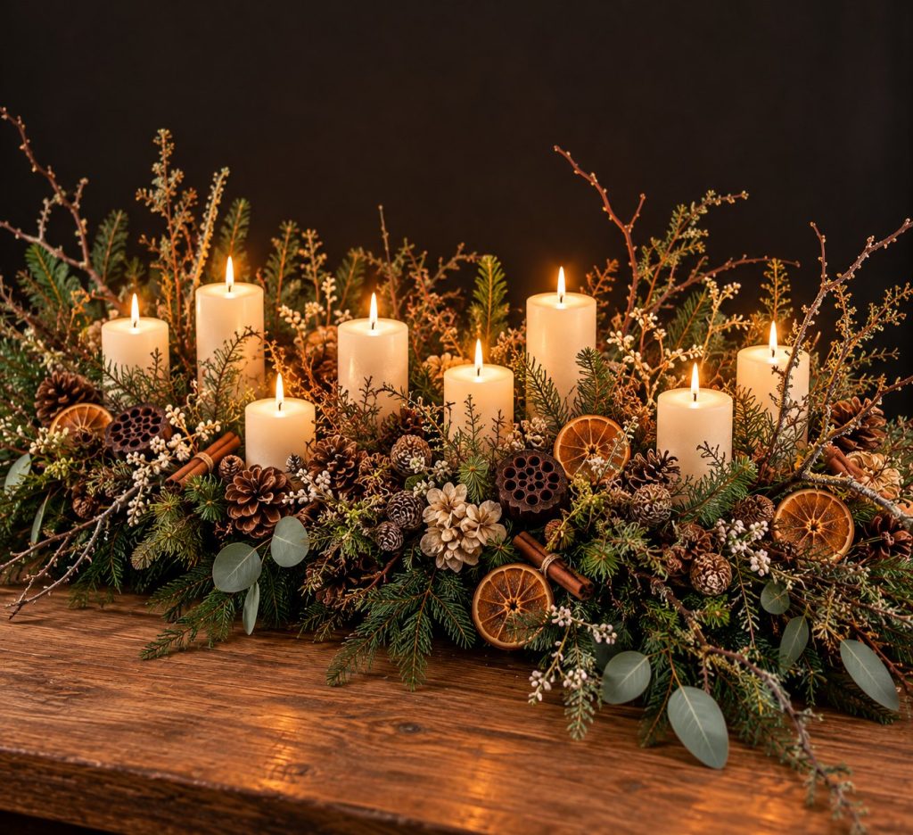 Christmas Woodland Gathering 8 Candle Centrepiece