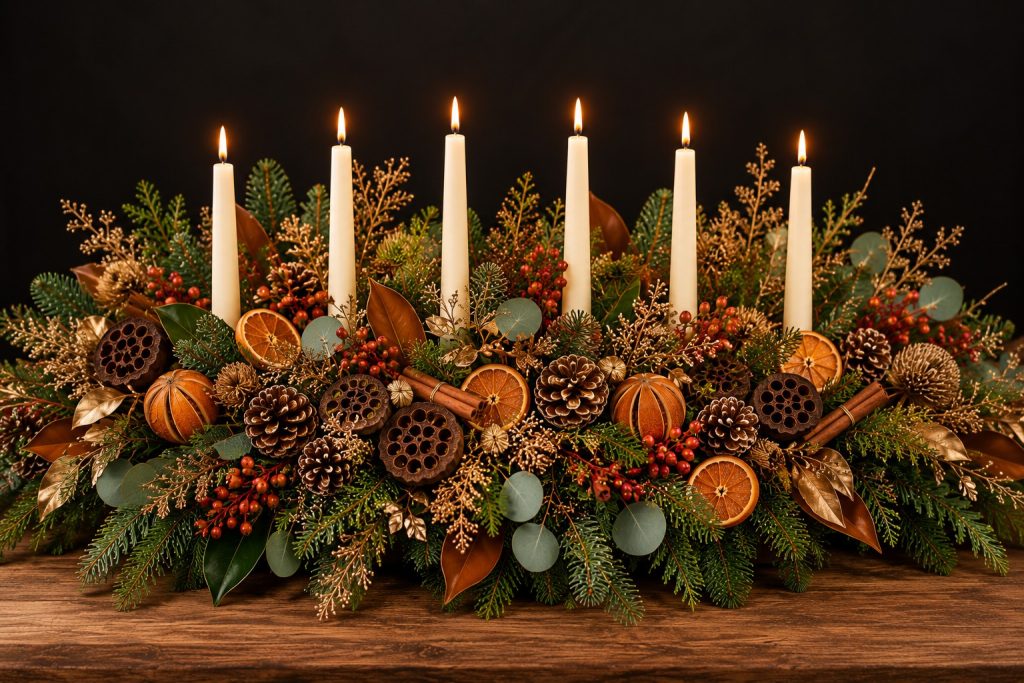 Glendalough at Christmas – 6 Candle Table Centrepiece