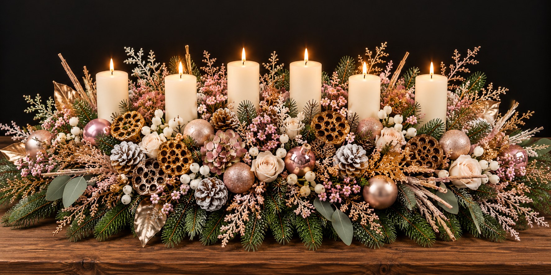Powerscourt Christmas Table - 6 Candle Centrepiece